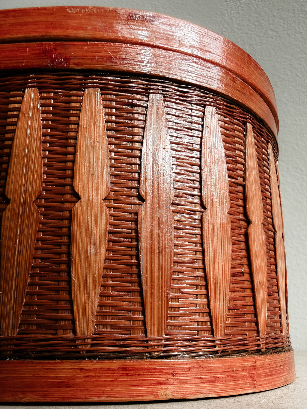 Mid Century Woven Rattan Storage Box with Handle