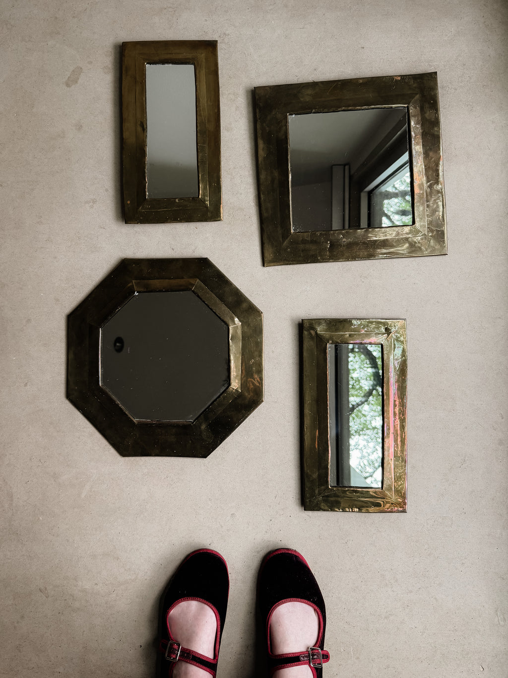 Set of 4 Vintage Brass Mirrors