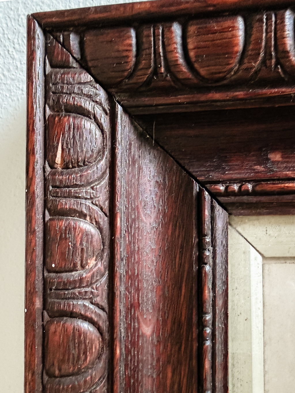 Antique Hand-Carved Wooden Frame with Portrait
