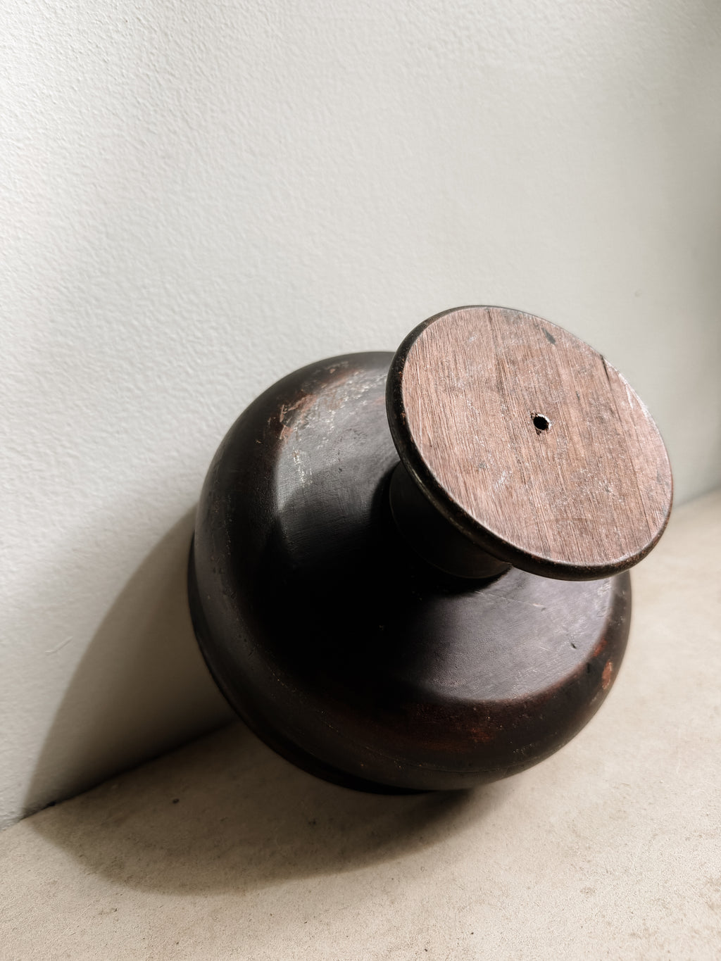 Vintage Wooden Pedestal Bowl with Lid