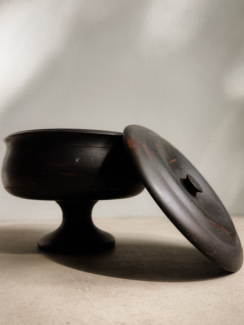 Vintage Wooden Pedestal Bowl with Lid