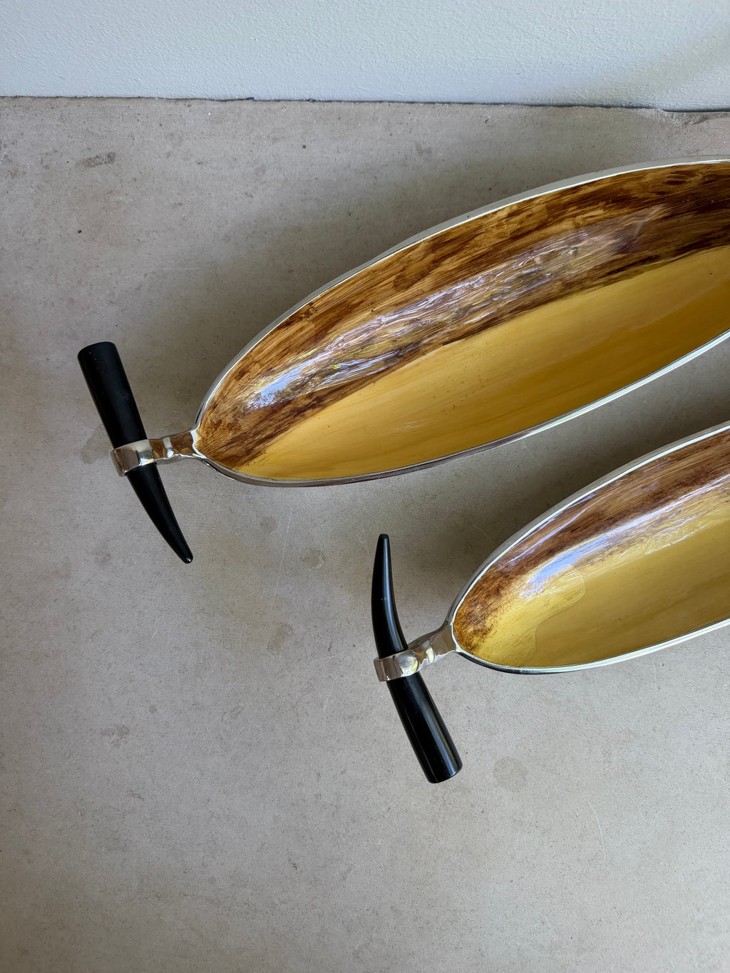 Pair of Vintage Horn Serving Trays with Horn handles