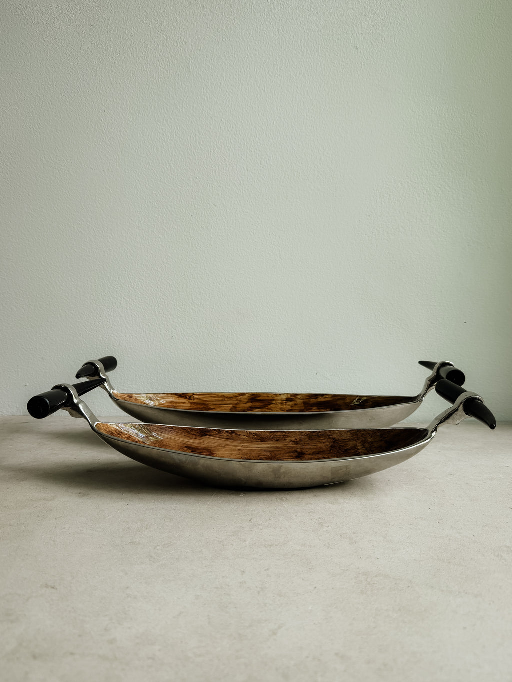 Pair of Vintage Horn Serving Trays with Horn handles