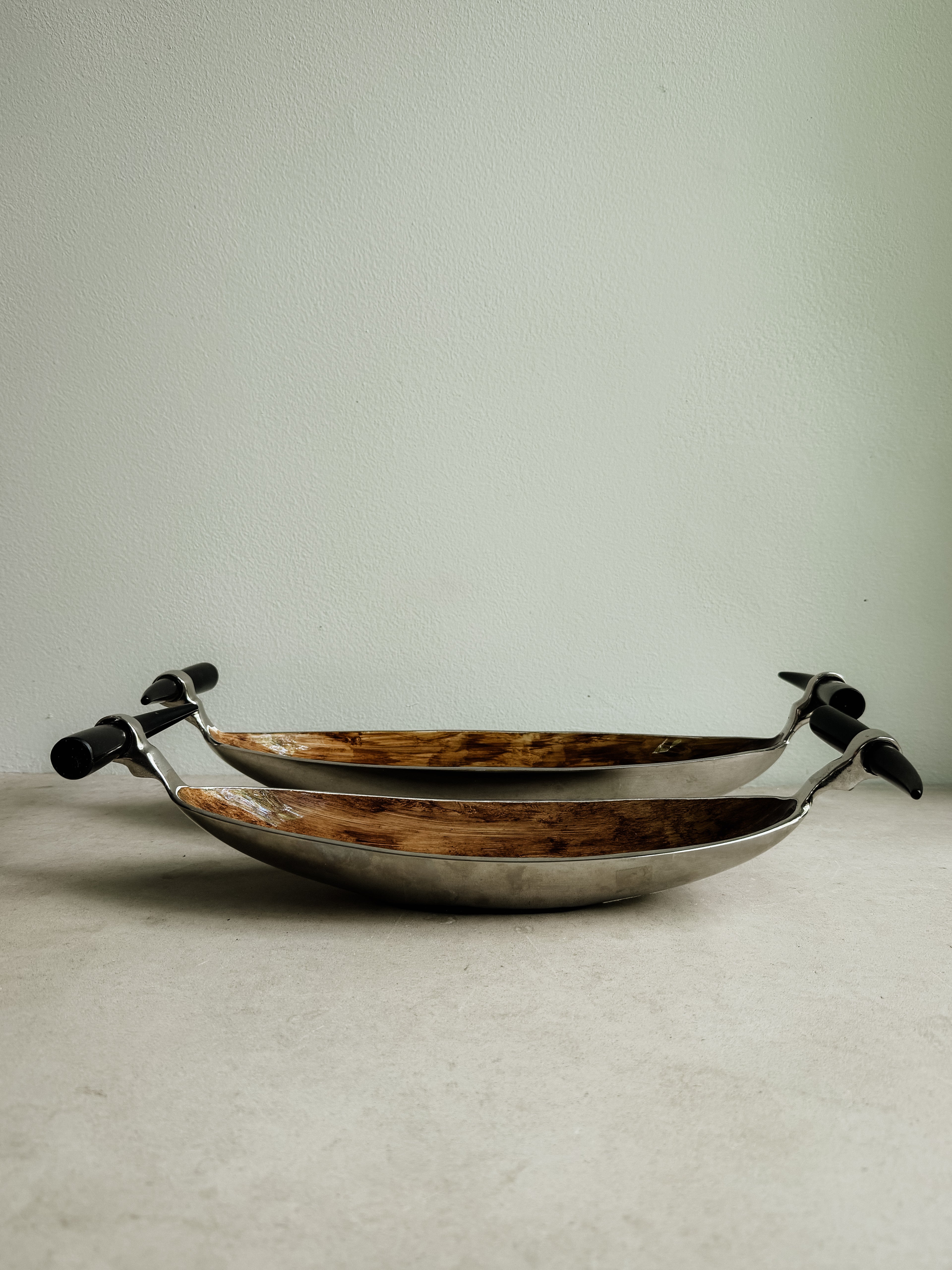 Pair of Vintage Horn Serving Trays with Horn handles