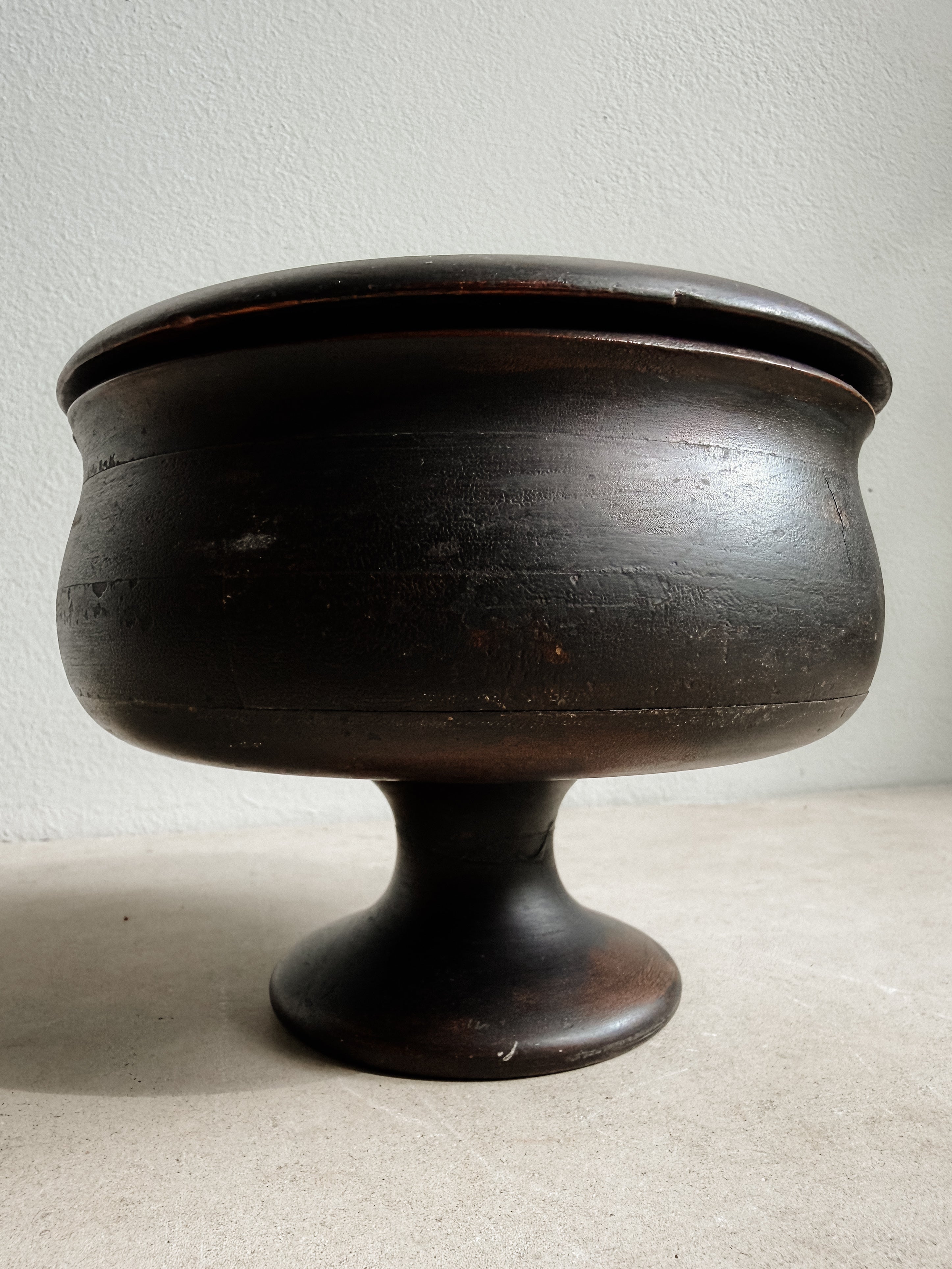 Vintage Wooden Pedestal Bowl with Lid