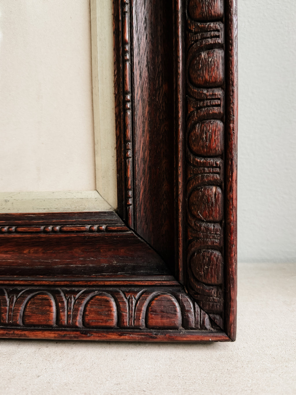 Antique Hand-Carved Wooden Frame with Portrait