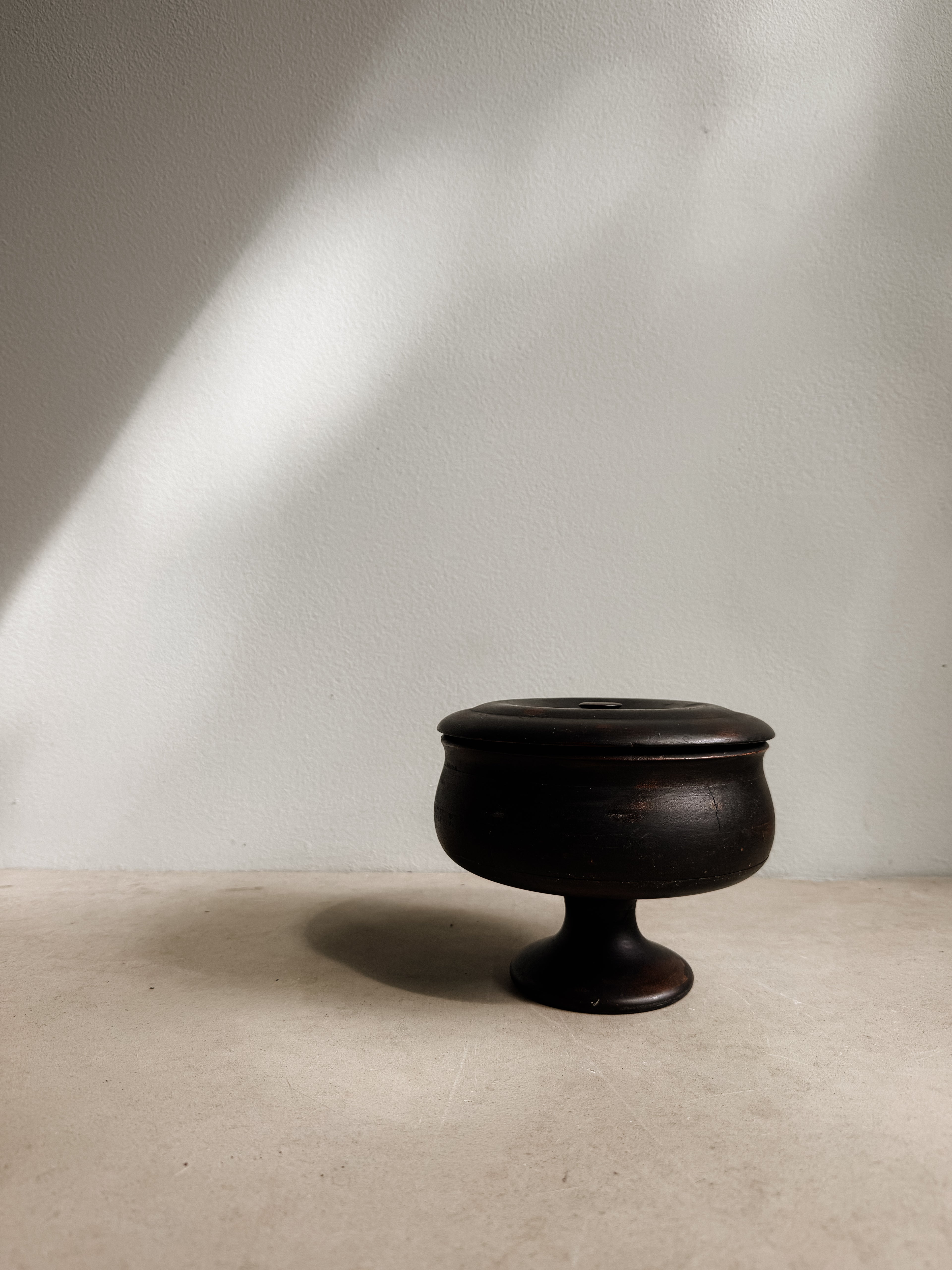 Vintage Wooden Pedestal Bowl with Lid
