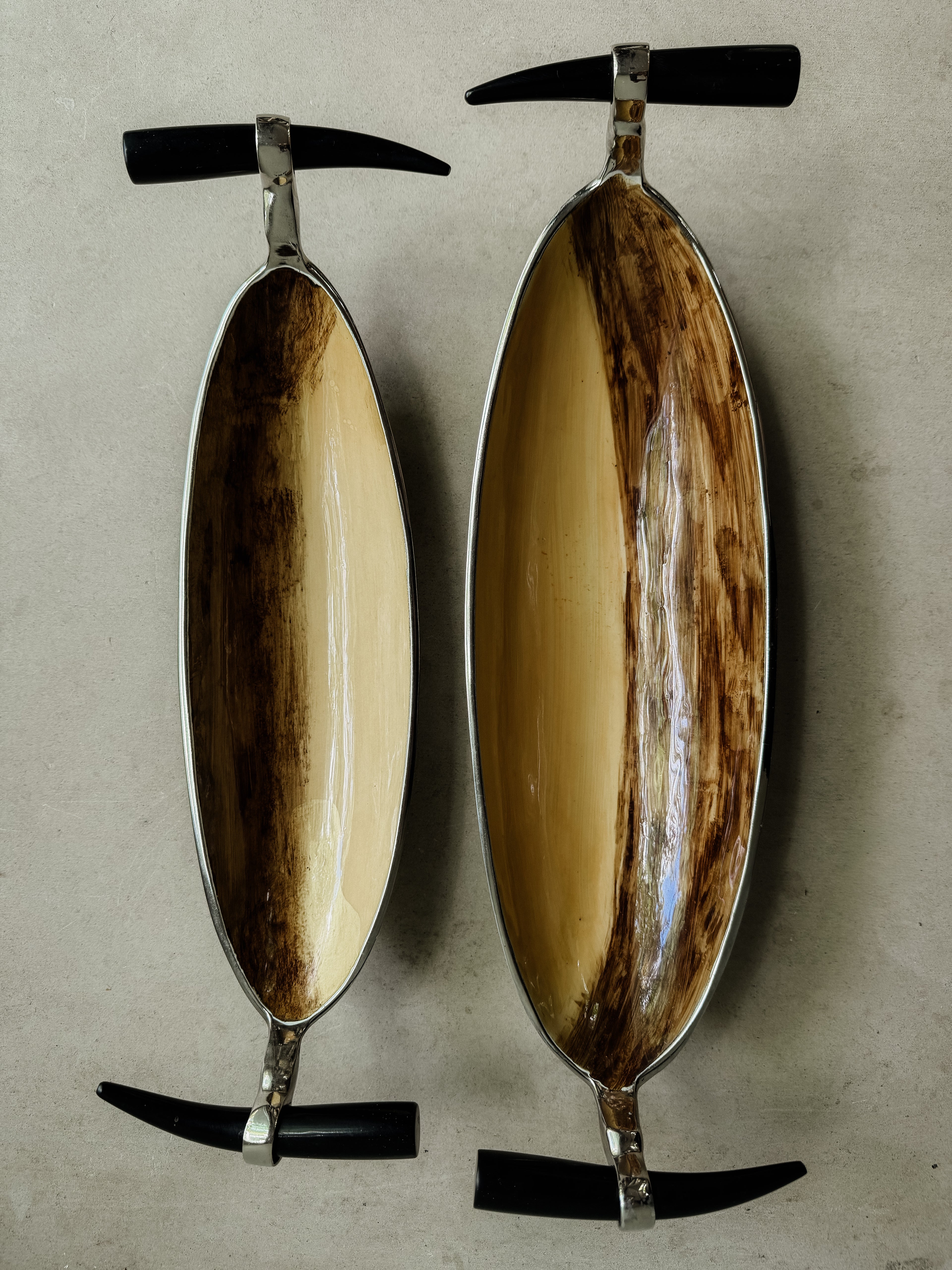 Pair of Vintage Horn Serving Trays with Horn handles