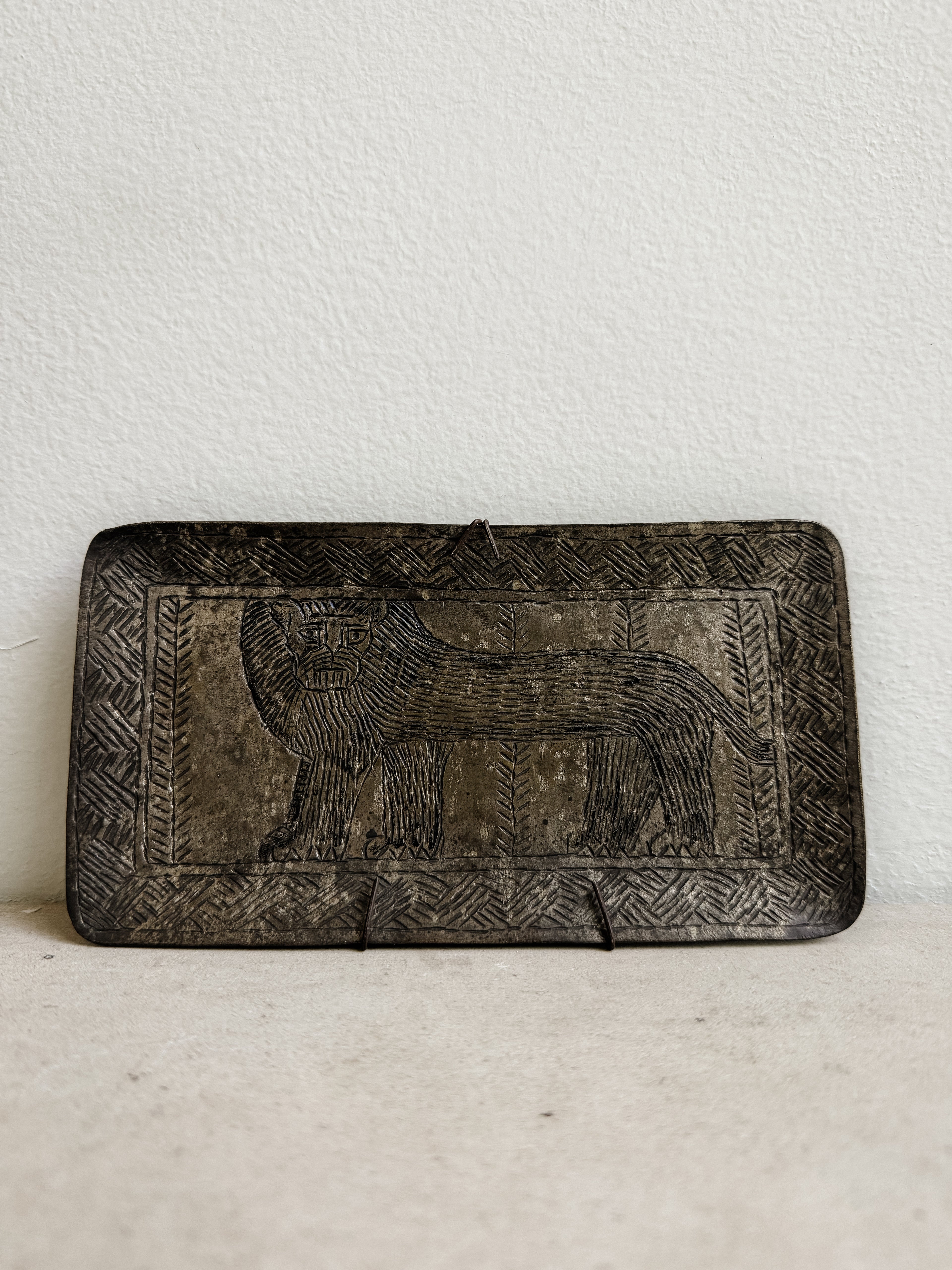 Engraved Metal Lion Wall Hanging