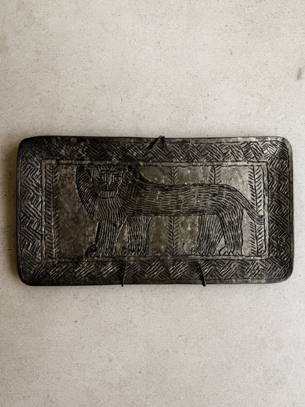Engraved Metal Lion Wall Hanging