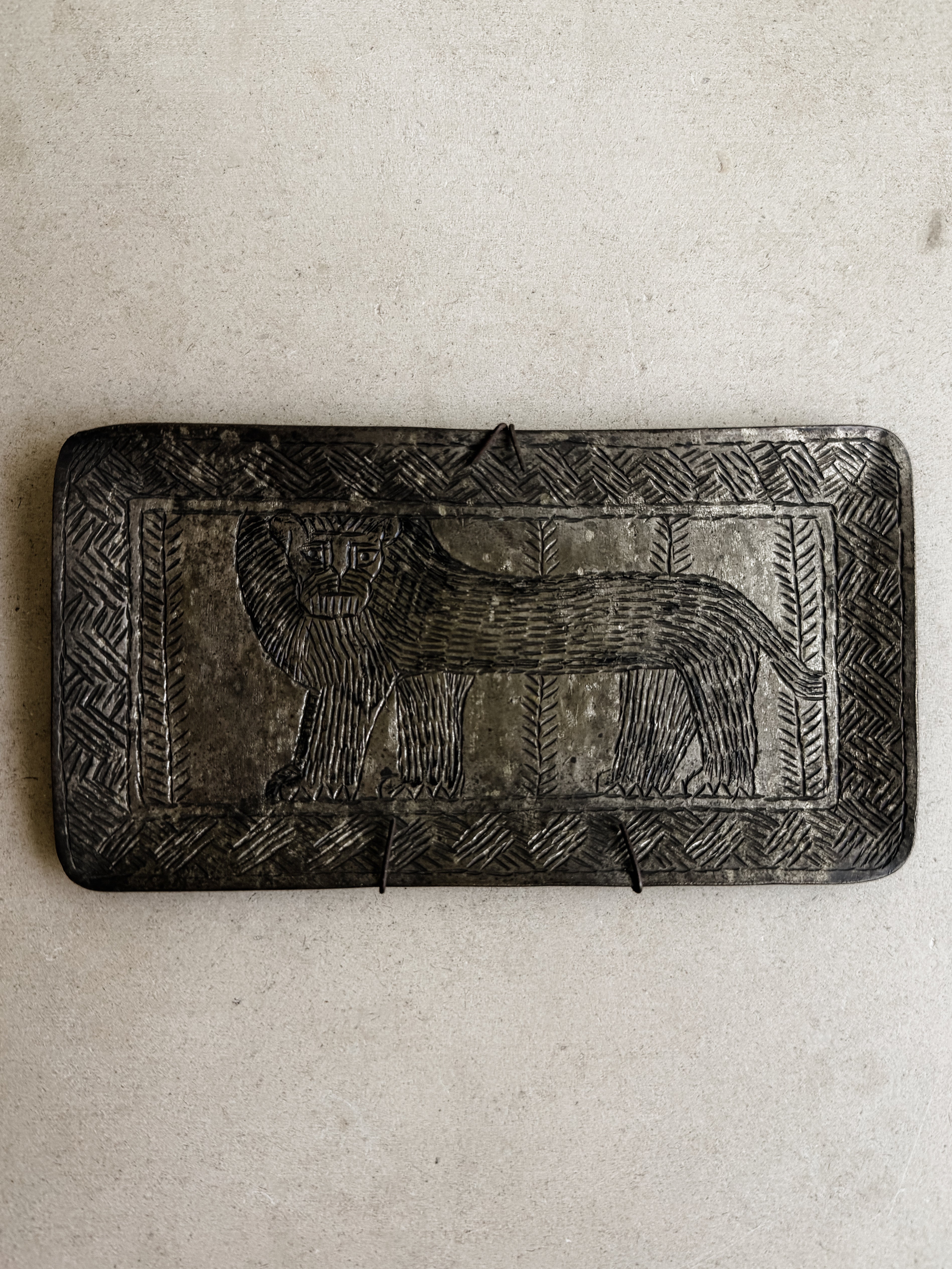 Engraved Metal Lion Wall Hanging