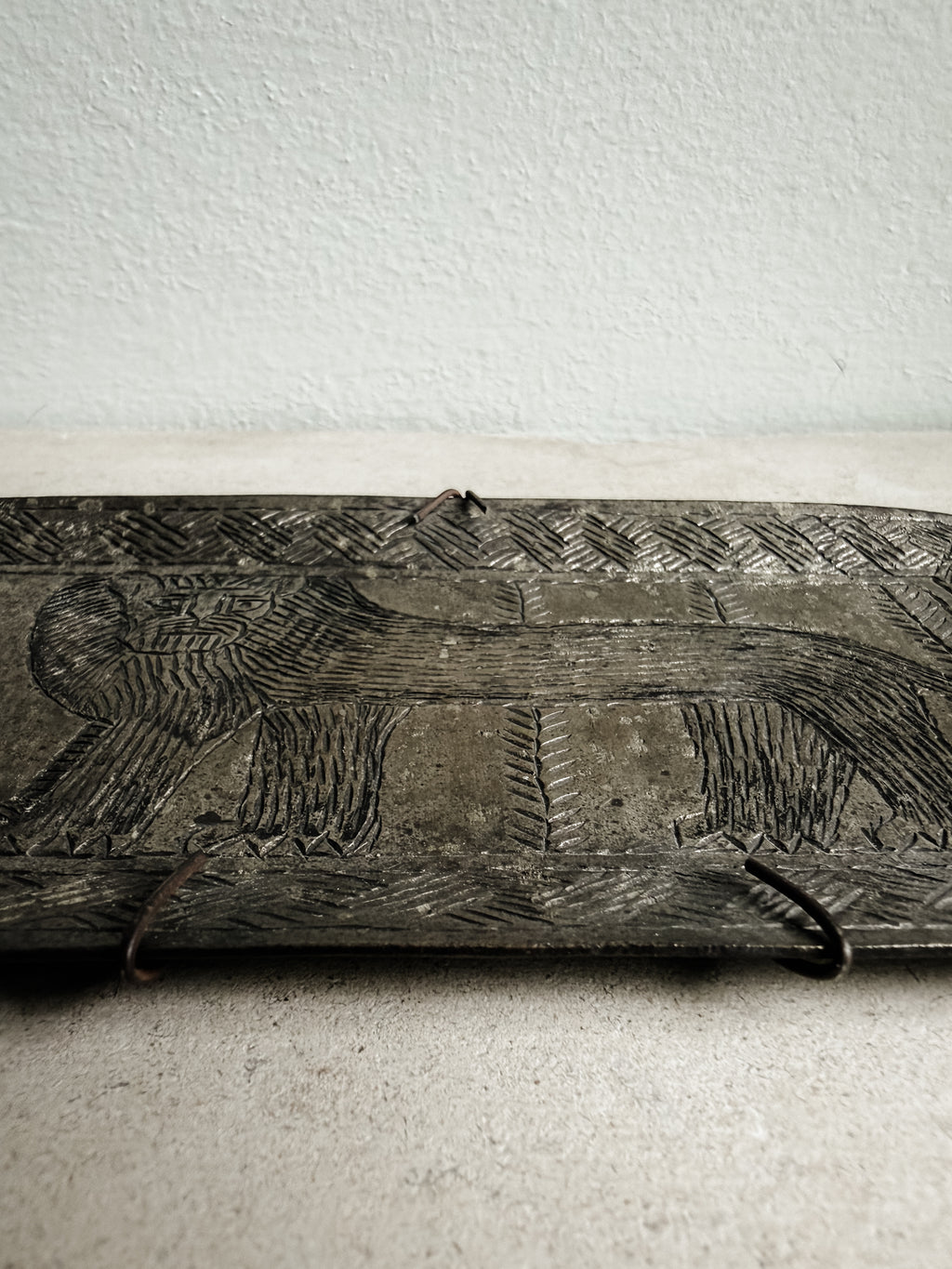 Engraved Metal Lion Wall Hanging