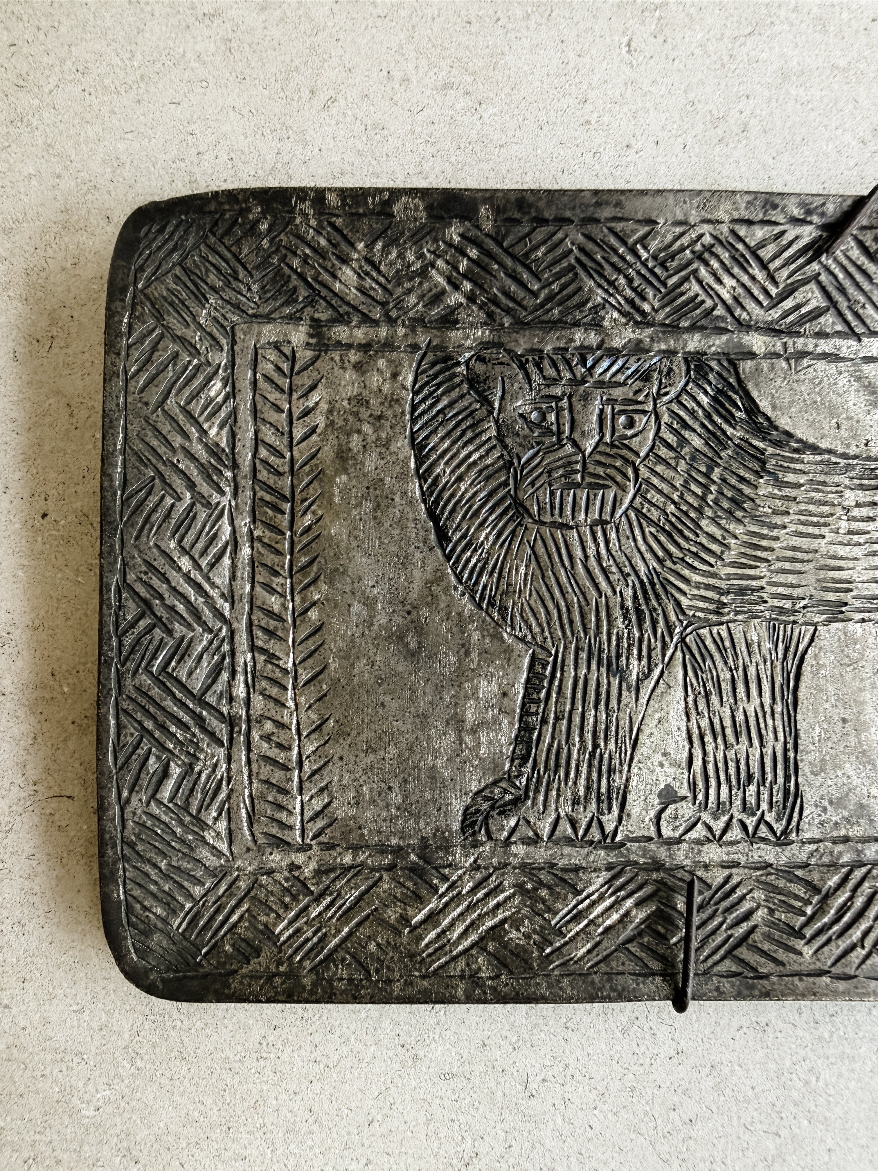 Engraved Metal Lion Wall Hanging