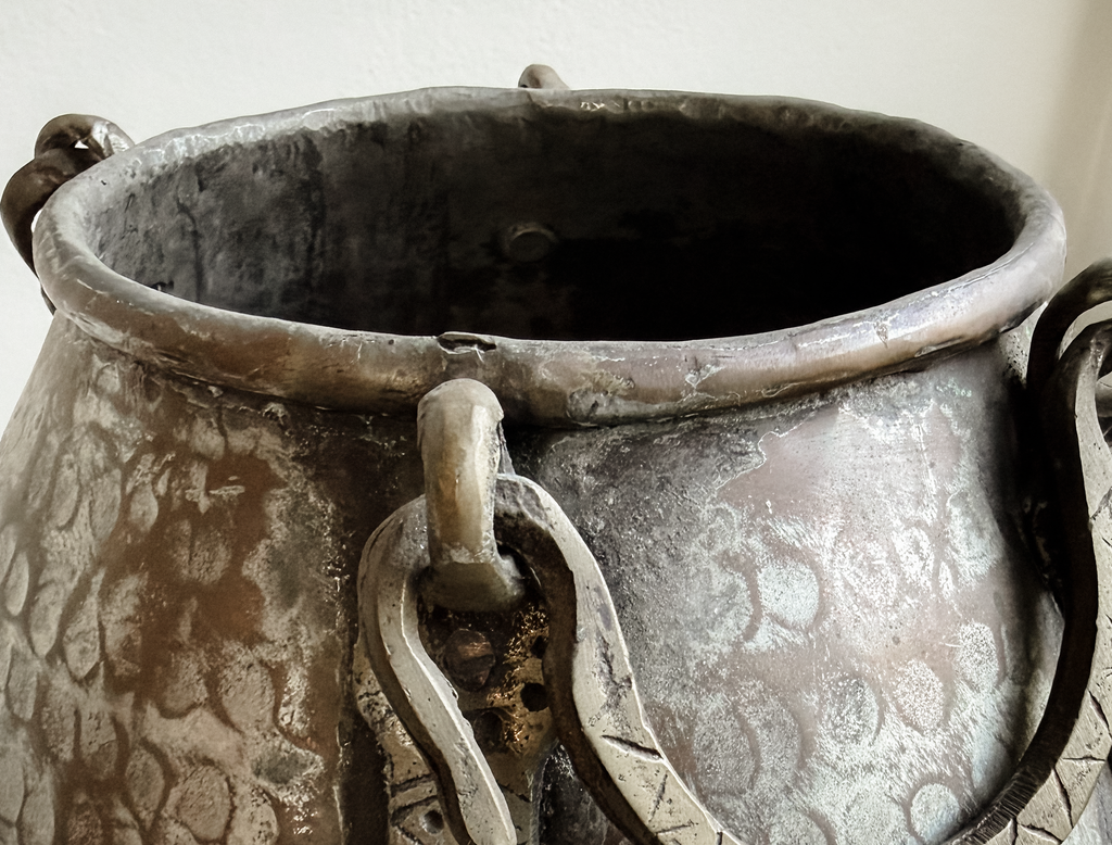 Hand-Hammered Metal Vessel with Loop Handles