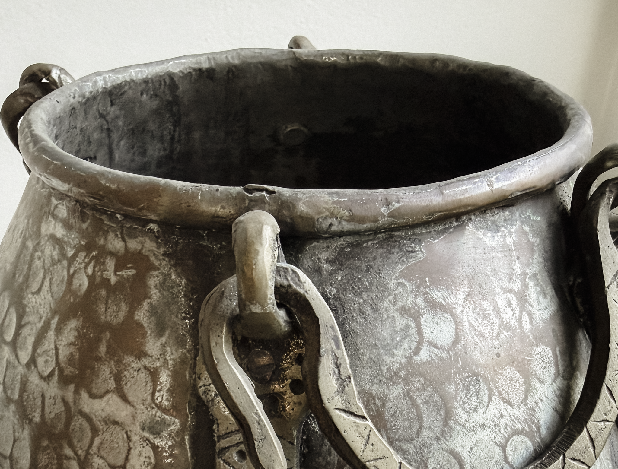 Hand-Hammered Metal Vessel with Loop Handles