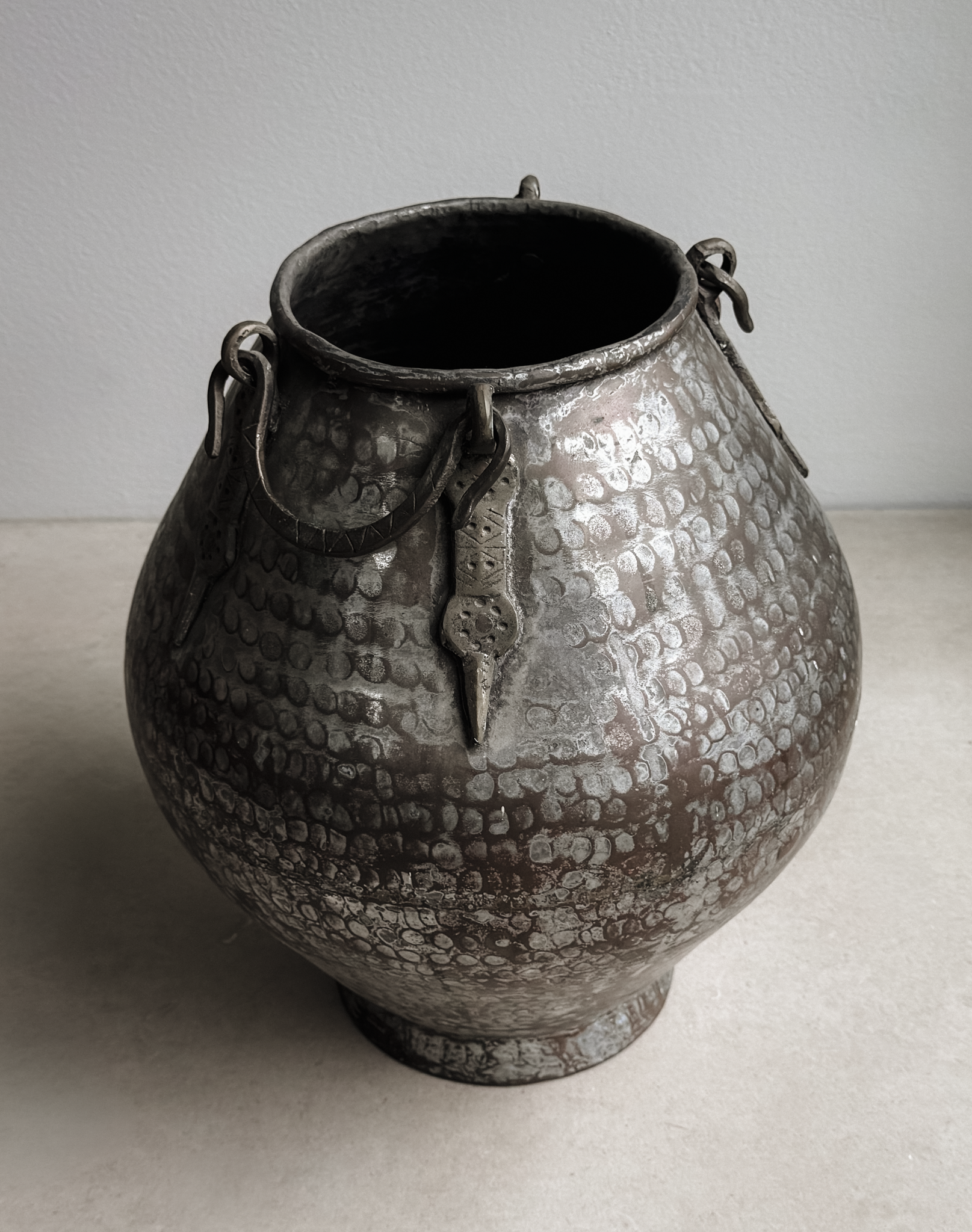 Hand-Hammered Metal Vessel with Loop Handles