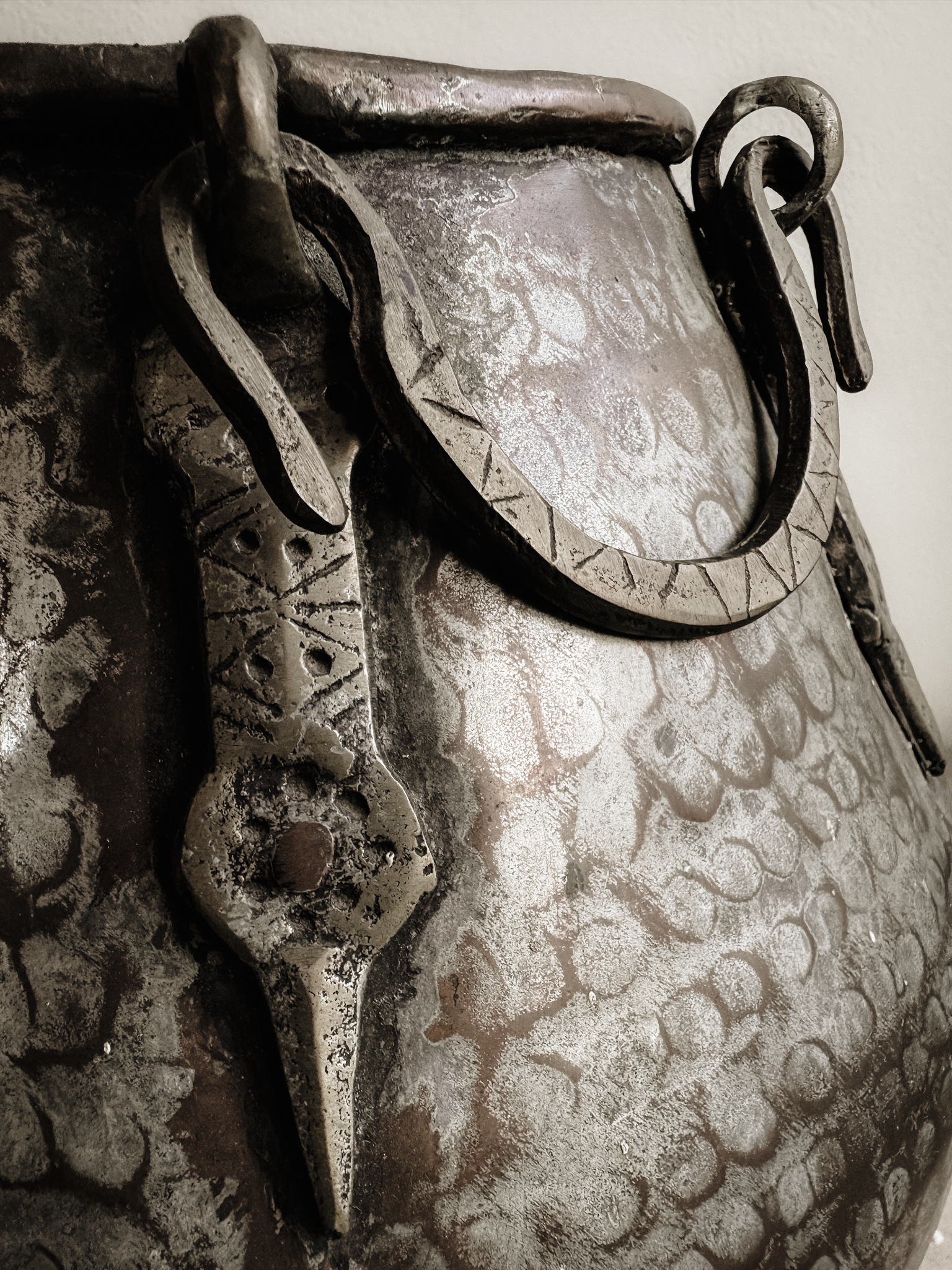 Hand-Hammered Metal Vessel with Loop Handles