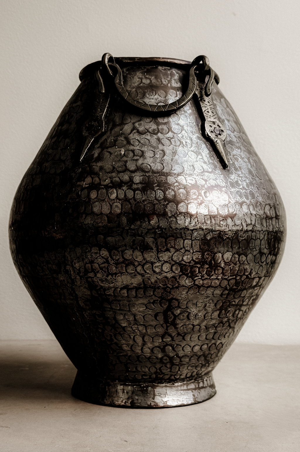 Hand-Hammered Metal Vessel with Loop Handles