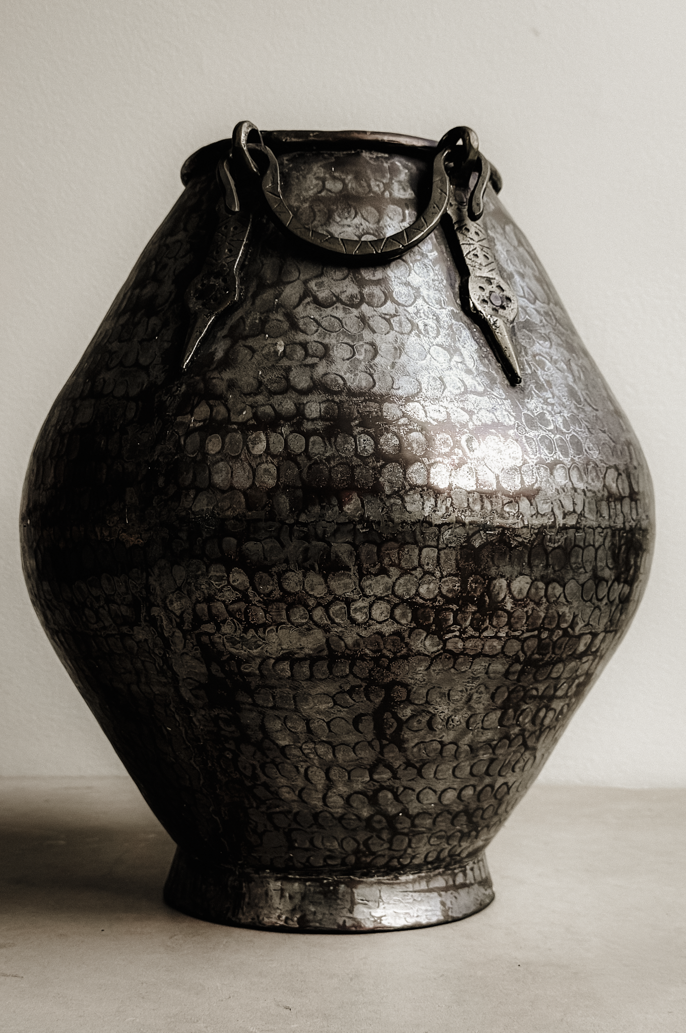 Hand-Hammered Metal Vessel with Loop Handles