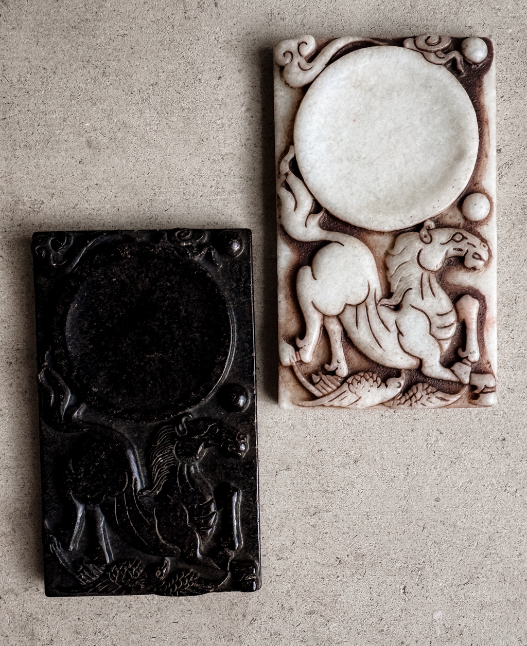 Pair of Chinese Carved Inkstones