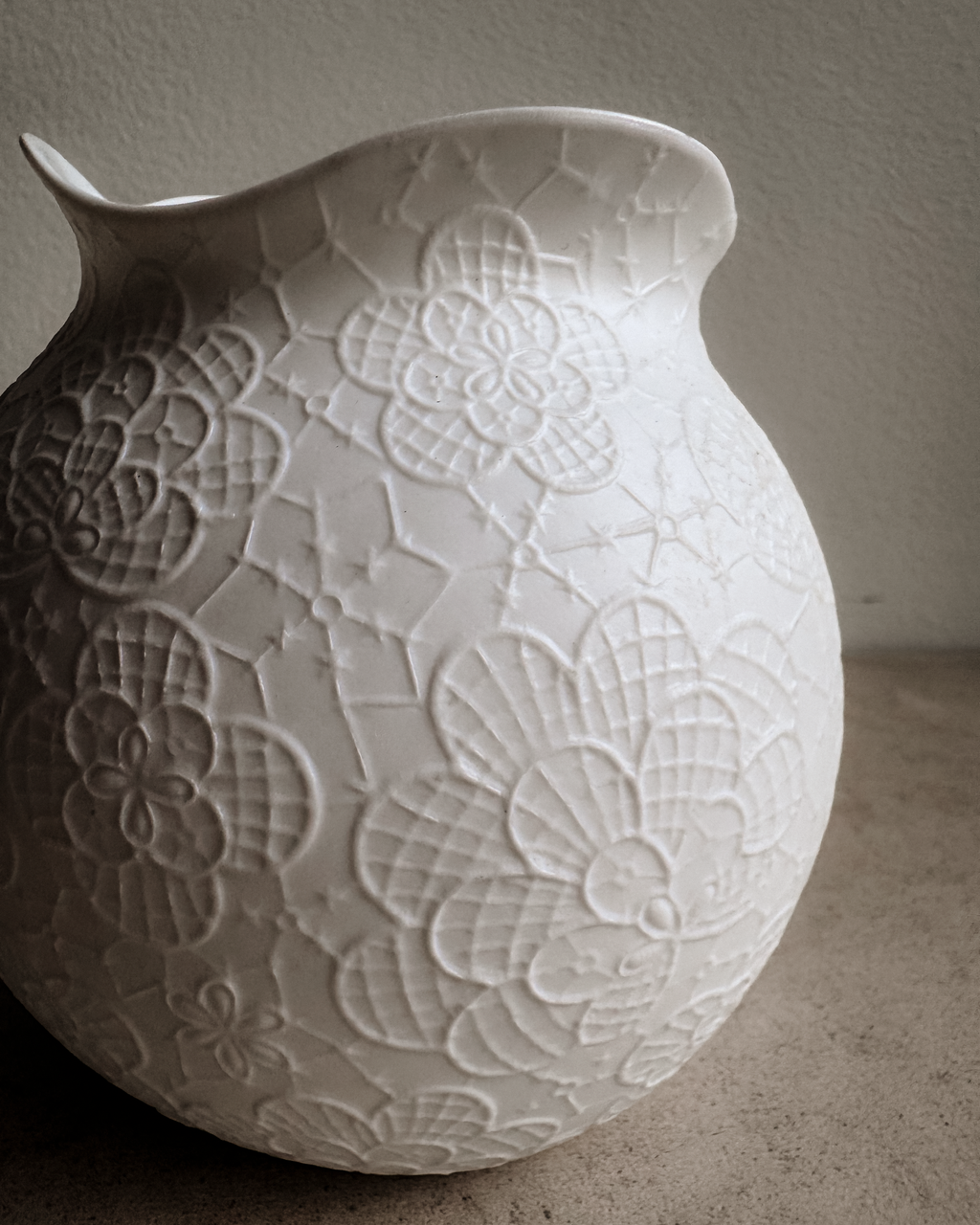 Mid-Century West German Pottery Vase with Embossed Geometric Floral Relief