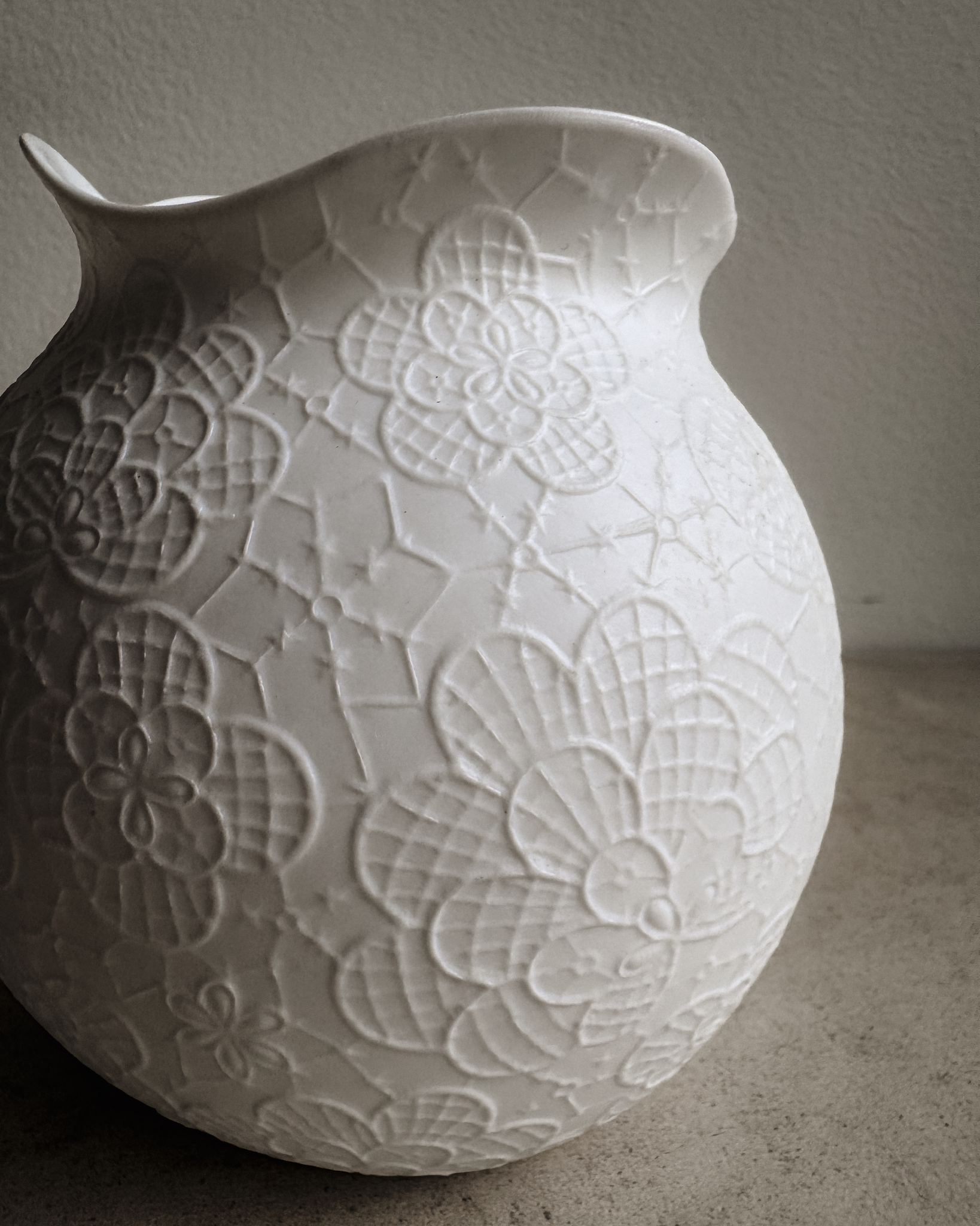 Mid-Century West German Pottery Vase with Embossed Geometric Floral Relief