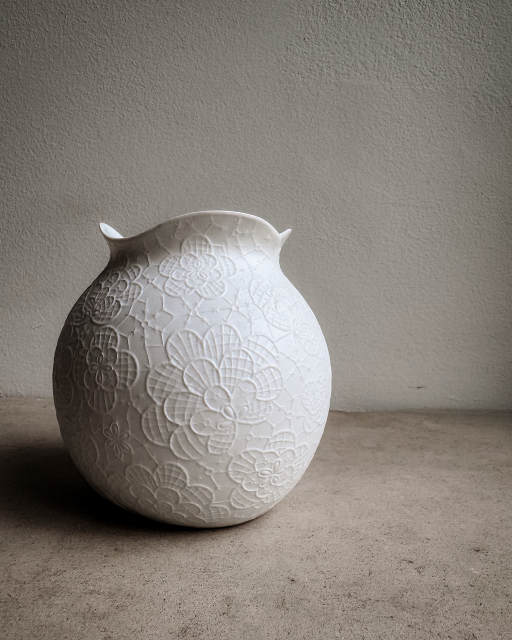 Mid-Century West German Pottery Vase with Embossed Geometric Floral Relief