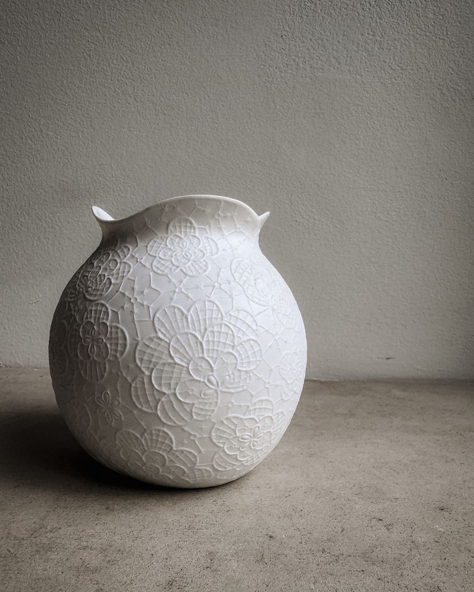 Mid-Century West German Pottery Vase with Embossed Geometric Floral Relief